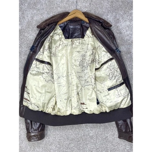 Roundtree & Yorke Lambskin Leather Bomber Jacket Mens S Brown Aviator Fur Moto image 4