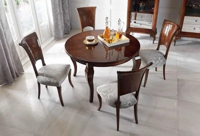 Runder Esstisch Hochglanz Brauner Tisch Essgruppe Esszimmer Set Stühle 5tlg. - Bild 1 von 2
