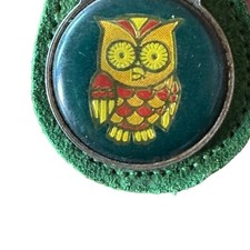 Vintage Owl Keychain Key Holder Ring Green Suede