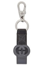 NEW GUCCI GG SUPREME CUT OUT INTERLOCKING G LEATHER KEYCHAIN KEYRING W/BOX