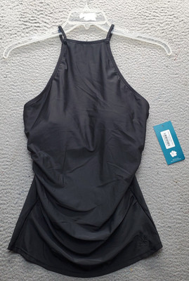 Hapari Tankini Swim Top Womens Medium Black Stretch Adjustable Strap High Neck