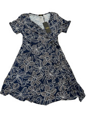 Espresso Polyester Blend Blue Floral Dress Adjustable wrap Sz PL  (A21)