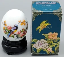 Vtg Avon Oriental Egg Delicate Blossoms Charisma Empty Perfume Bottle and Box