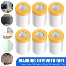 6 Rolls Painters Masking Film 20M Pre Taped Dust Sheets, Self Adhesive Tape
