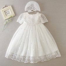 New 0-24M Baby Girl Baptism Dress White Lace Birthday Party Wedding
