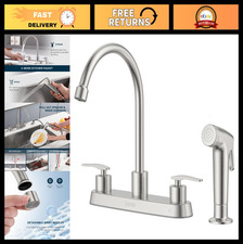 Brushed Nickel Kitchen Faucet with Side Sprayer, 2 Handle, Pull Out, 8" Centerse