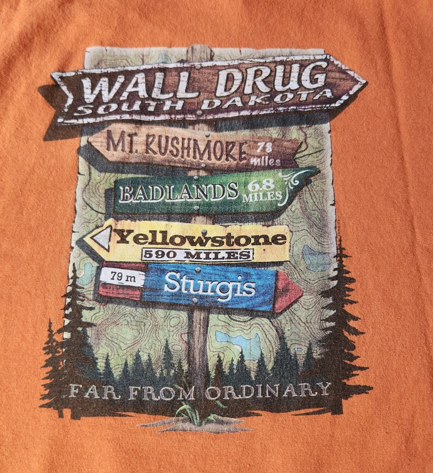 Wall Drug South Dakota T Shirt Orange XL Americana Store Double Sided - Image 3 of 4