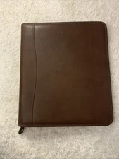 DayTimer Planner Brown Distressed Leather Binder Zip Around 8.5 X 11”