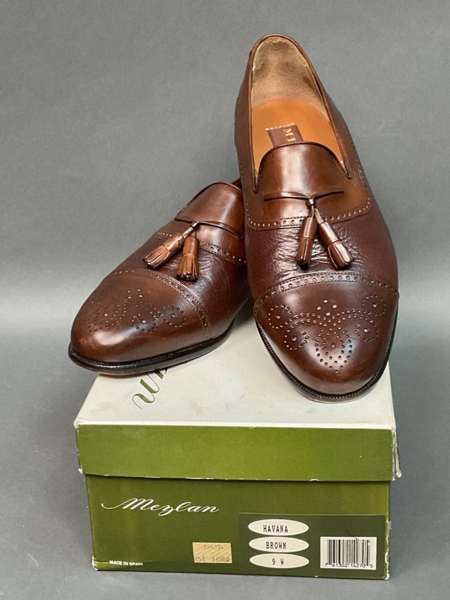 MEZLAN Men\'s Brown Leather Loafer Size 8.5 Havana Brogue Tasseled Cap-Toe Shoe Brown Leather Wing Tip Kiltie Tassel Cap Toe Perforated  main image 3