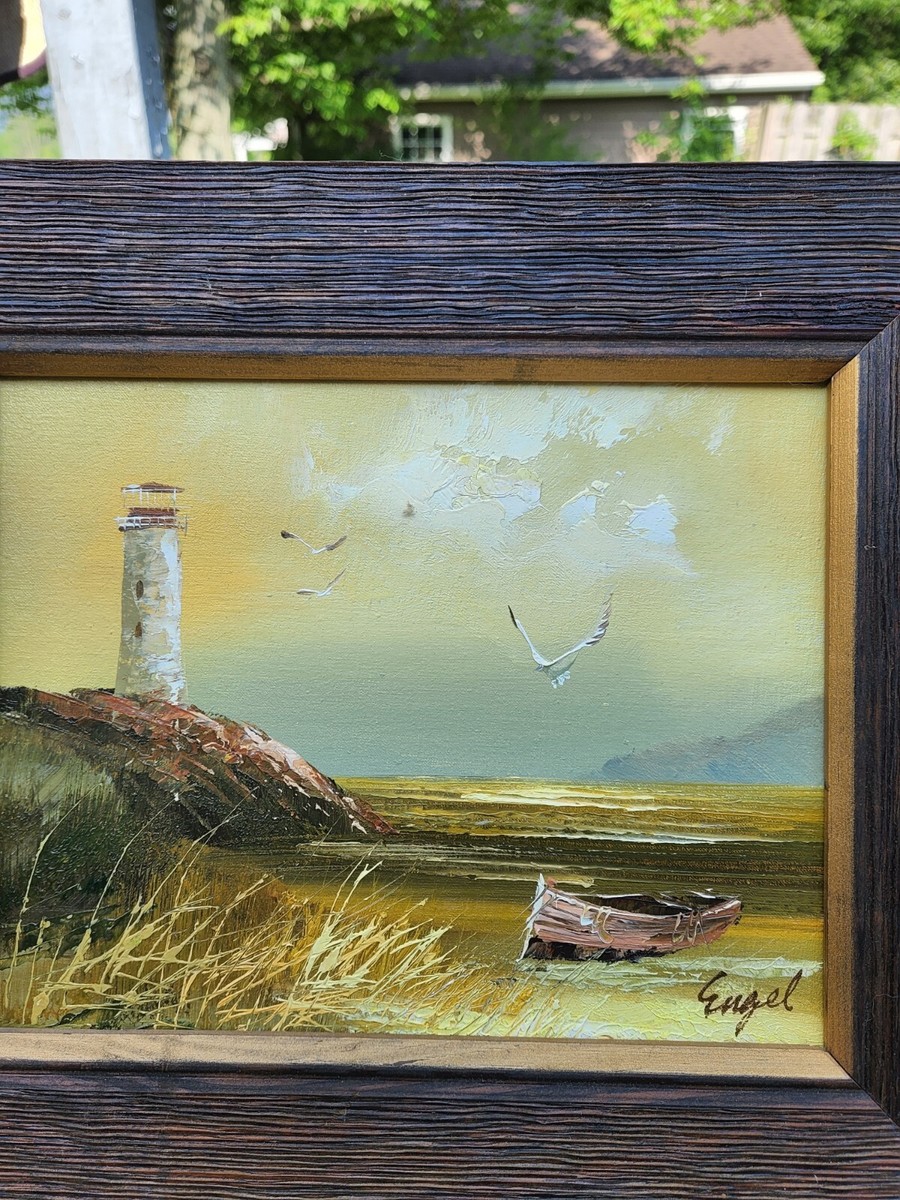 Engel 10” X 8” oil painting of sea shore Canvas on Panel