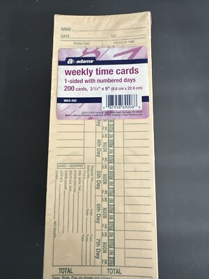 NEW ADAMS Weekly 200 Pack Employee Time Cards 1 Sided w/ Numbered Days ...