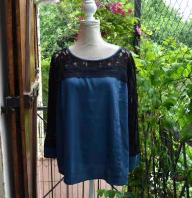 tolles Top Bluse Tunika fließend Damen Spitze Gr. 52 54 Damart