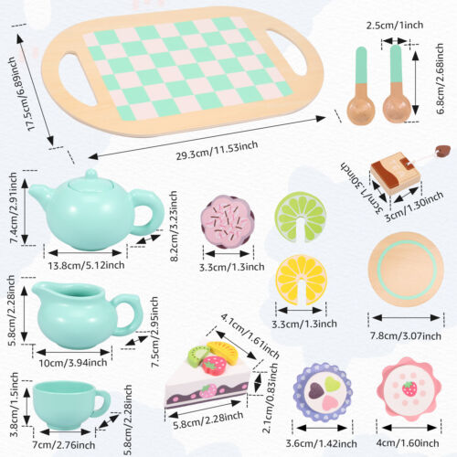 19Pcs Wooden Tea Set for Little Girls Afternoon Tea Pretend Toy with}