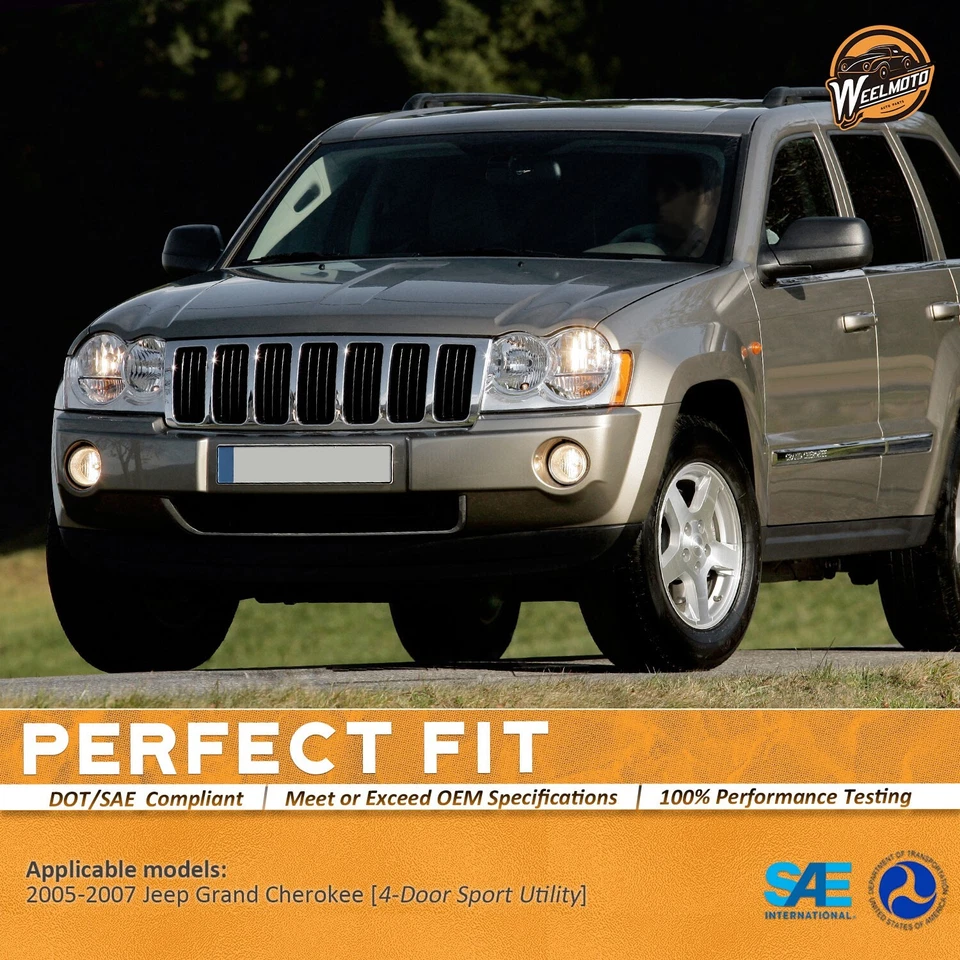 WEELMOTO Pair Headlights For 2005-2007 Jeep Grand Cherokee 4-Door Chrome Lamps Foto 2 de 4