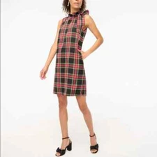 J Crew BL886 NWT Size 6 Beautiful Sleeveless Stewart Plaid Bow-Neck Shift Dress