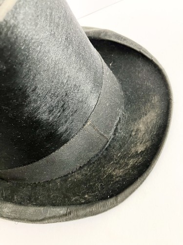 Antique black silk top hat DUNN & CO LONDON size approx 58cm - Picture 11 of 16