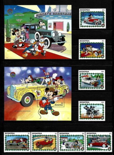 REDONDA, YEAR 1990 MNH COMPLETE SET OF MICKEY MOUSE & CLASSIC CARS, ROLL ROYCE - Afbeelding 1 van 4