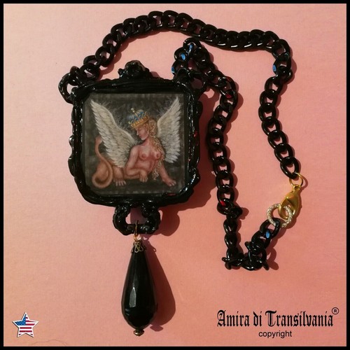Gothic Jewelry Talisman Necklace Amulet Pendant Egyptian Sphinx Dark Queen Crown - Picture 2 of 24