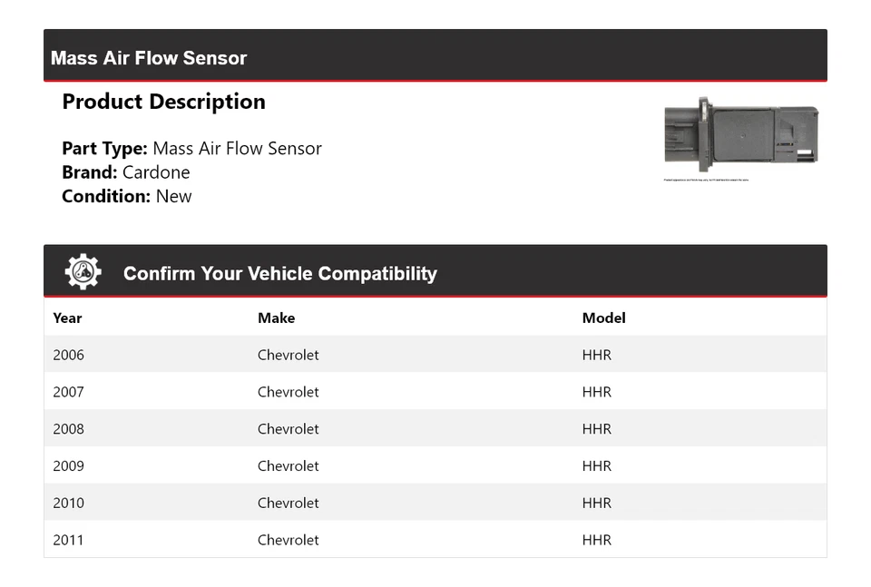 Sensor de flujo de aire másico Cardone para Chevrolet HHR 2006-2011 2007 2008 2009 2010 Foto 2 de 4