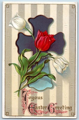 Big Lake Minnesota MN Postcard Easter Greetings Tulip Flowers Embossed c1910's