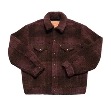 Levi's Cozy Vintage Relaxed Fit Sherpa Trucker Jacket Color Plaid Huckleberry