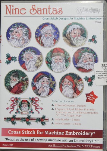 "Nine Santas" Cross Stitch Machine Embroidery Designs on CD - 第 1/2 張圖片