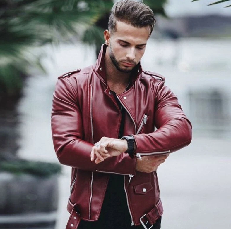 Mens Genuine Leather Jacket Slim Fit Casual Warm Motorbike Waterproof Coat  | eBay
