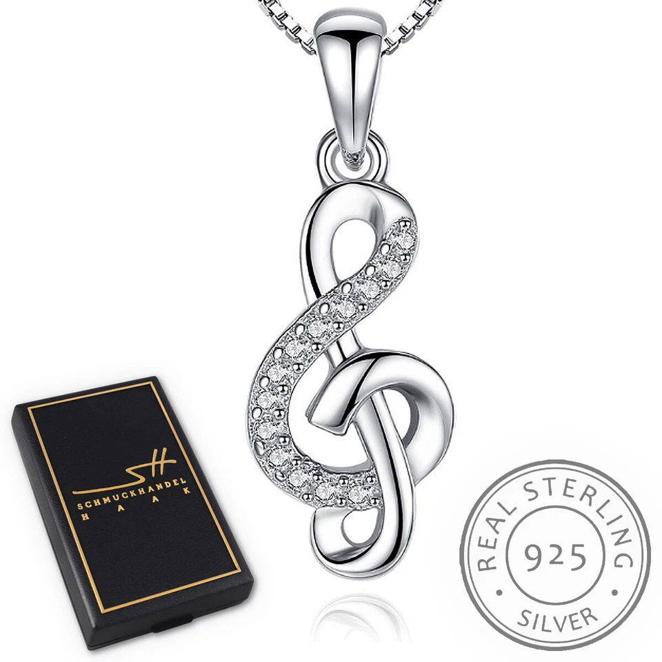 Musik Kette Halskette 925 Sterling Silber Damen Swarovski Kristalle im ETUI