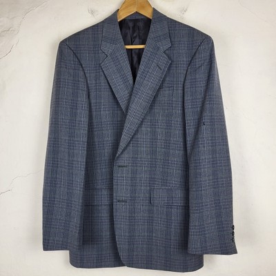 St Michael Mens 38M Blazer Suit Jacket Pure Wool Grey Check Formal Woven