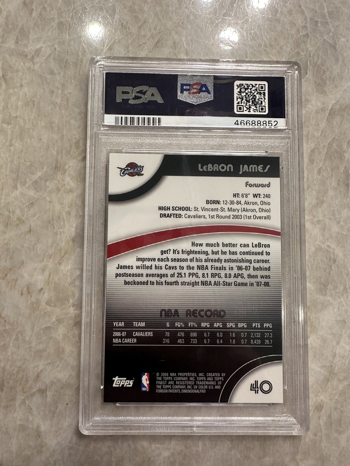 2007 Topps Finest LEBRON JAMES Cleveland Cavaliers Card 40 Gem Mint