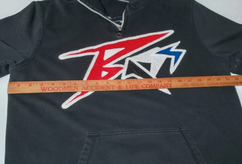 Vintage 1990s Ron Bass Shirt 2XL Black Red Blue Snake Zip Up Mesh Hooded Teeth - Image 4 of 4