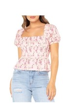 CELEBRITY PINK - Floral Top W/ Puff Sleeves  Smocked Waist - Select Size - NEW 