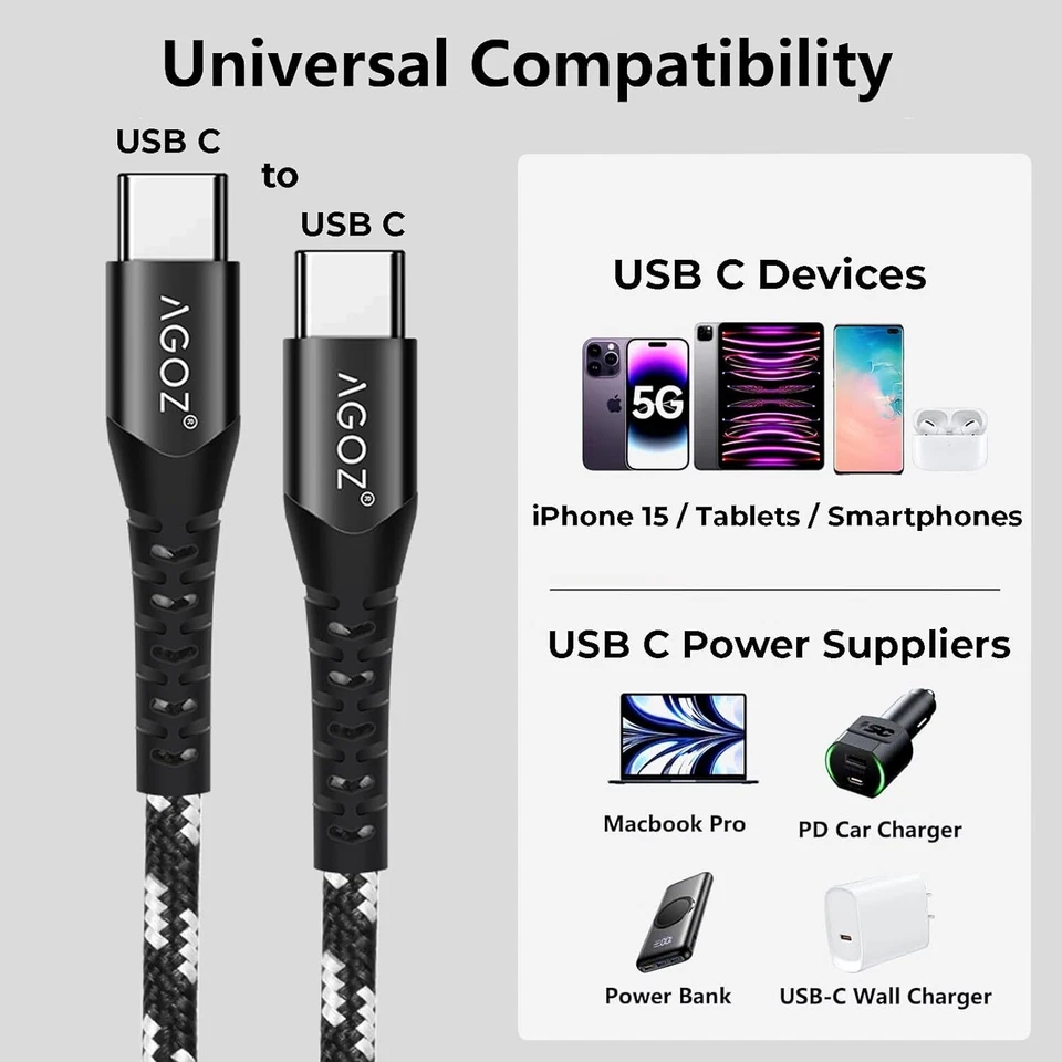 2Pack USB C to USB C Cable Fast Charger for Samsung Galaxy S25 S24 S23 S22 A54 - Image 2 of 4