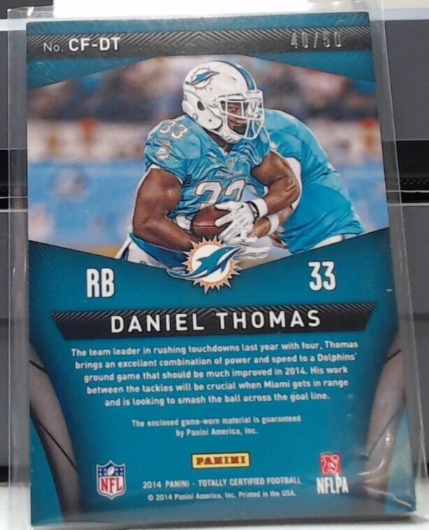 2014 PANINI TOTALLY CERTIFIED DANIEL THOMAS JERSEY /50 #CF-DT DOLPHINS MSK - Image 2 of 2