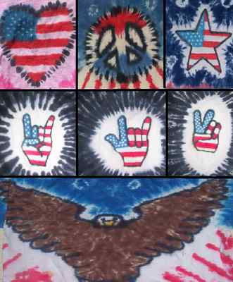 KIDS Handmade Tie Dye shirt - AMERICAN FLAG - HEART STAR EAGLE PEACE ROCKER HAND