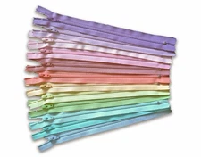 Closed End Clothing zipper, YKK Nylon Zippers, Assorted Pastel Colors - 12 pcs