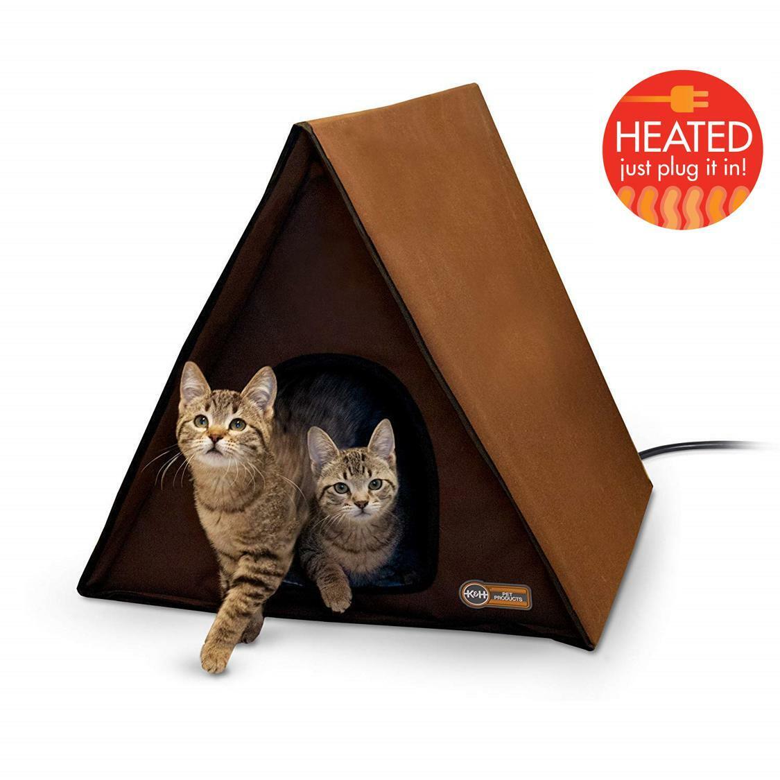 Weatherproof Frame Outdoor Heated Large Cat House Furniture Shelter Pet Brown Gloednieuw, 100% gloednieuw!
