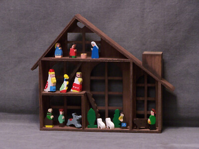 Vintage Christmas Wooden Shadow Box Nativity Scene 12 1/2'' x 10 3/8'' x 1 1/2''