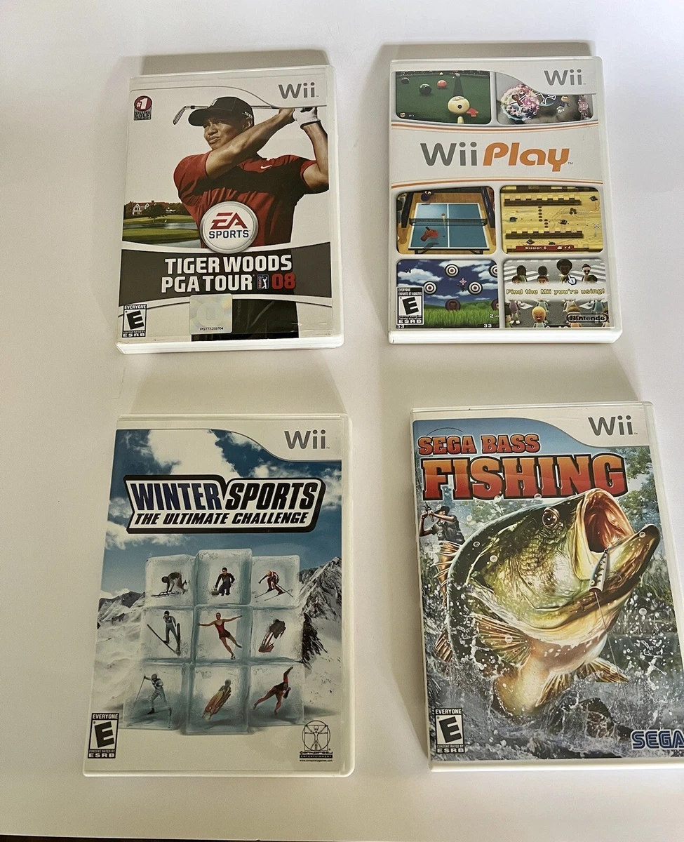 Nintendo Wii Games Bundle Lot Wii Play Winter Sports Tiger Woods 08 Bass  Fishing