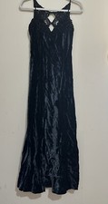 Jessica McClintock Size 6 Black Crush Velvet Floral Lace Maxi Dress Cocktail