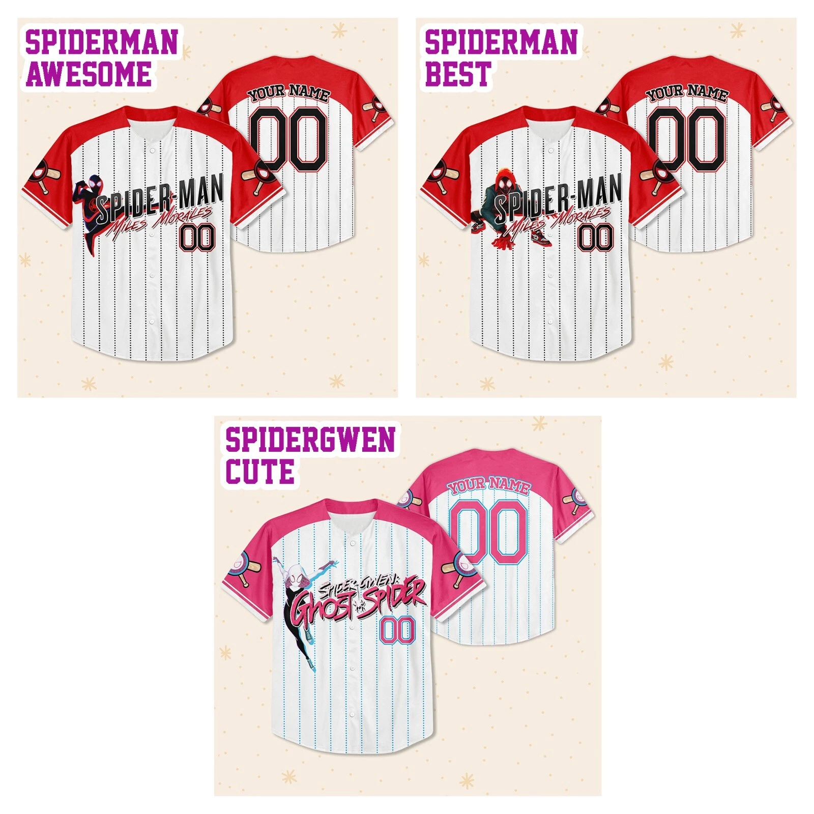 Custom Spiderman Collection Baseball Jersey Team Personalize Disney Jersey