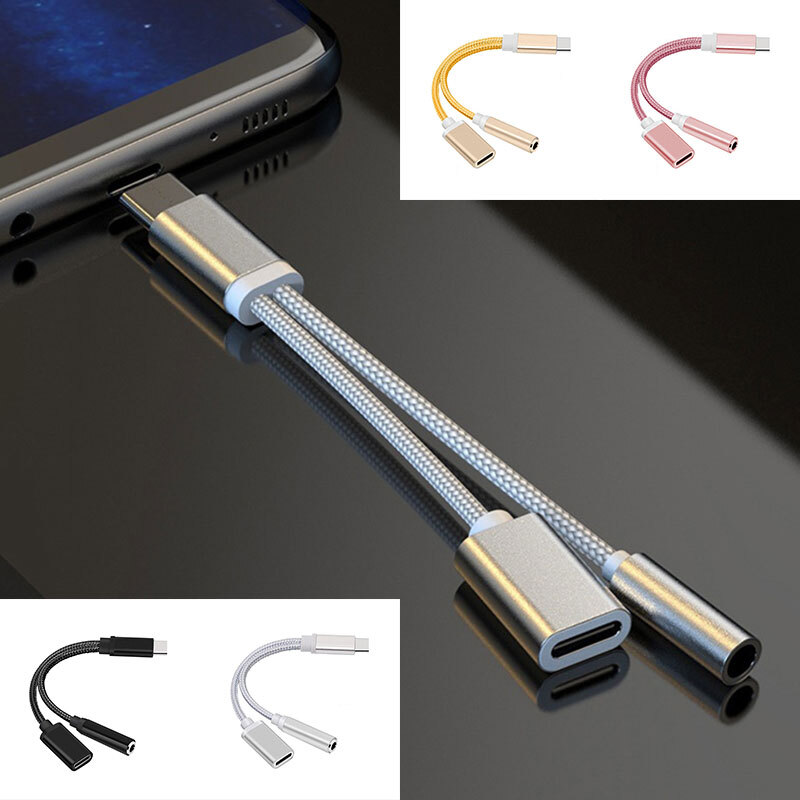 USB Type C To 3.5mm & Charger Headphone 2 in 1 Audio Jack USB C Cable
