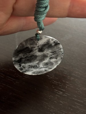 Rare round black Jade Jadeite Pendant  w/ cord necklace