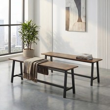 2pcs Industrial Vintage Wooden Benches for 2 Seaters Indoor Dining Room Seat