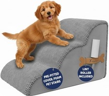 Foam Pet Stairs for Bed, Couch or Window PREFIXED COVER - Wide Dog Steps for Bed