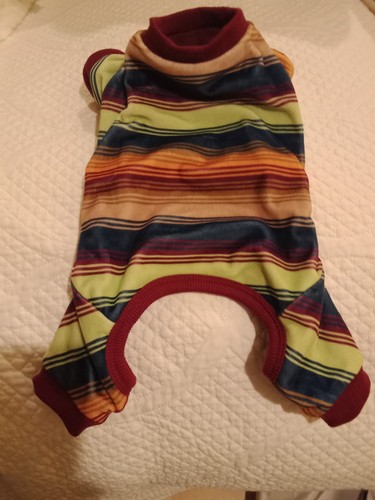 Soft Plush Velvet Striped Dog Outfit for Dogs Warm and Stylish 10" back 8" chest