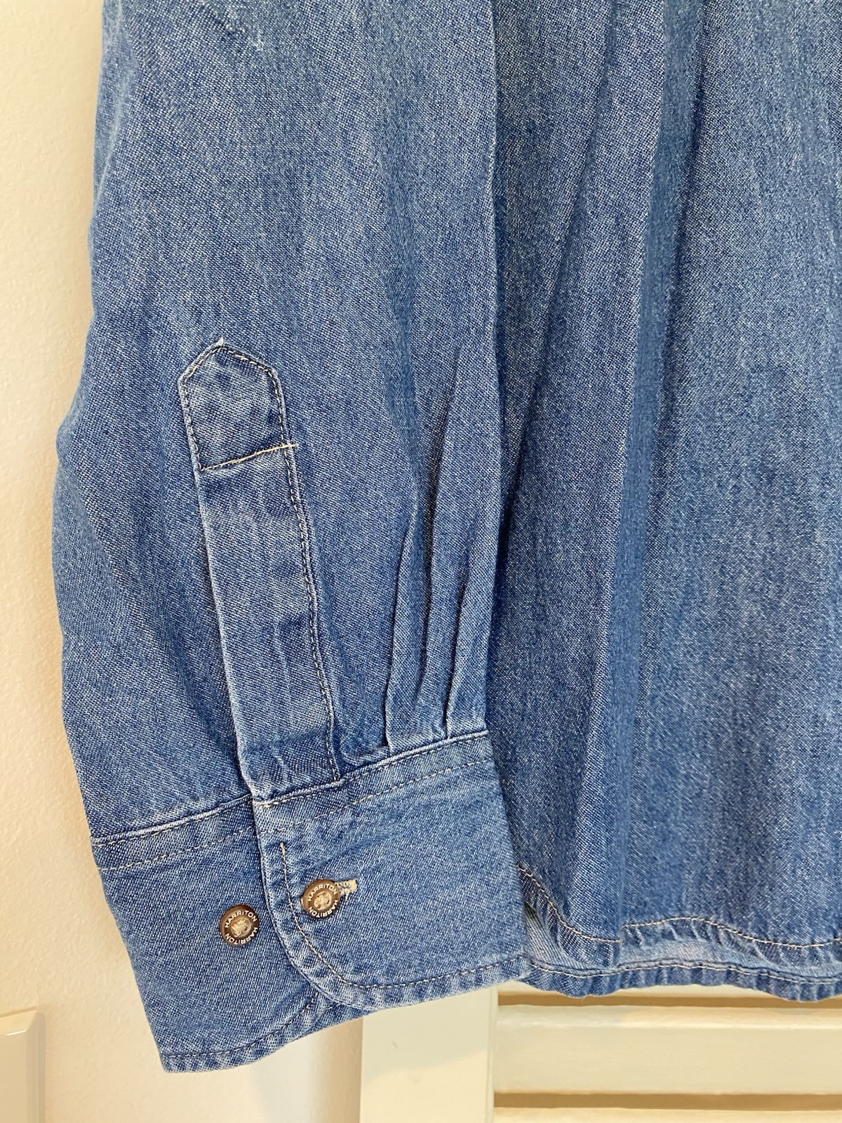 Harriton Denim Long Sleeve Shirt Button Down Women Blue Indigo M