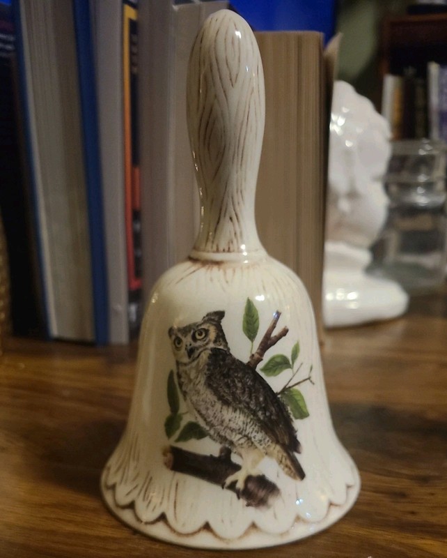 Vintage TIC USA Collectible Bell with Owl Antique Design 6" Tall - California