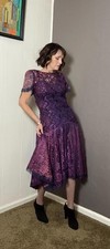 1980's Ombre Purple Lace + Sequins Party Dress from HW Collections size 10