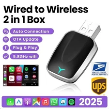 2-in-1 Wired to Wireless CarPlay Adapter / Android Auto Adapter Plug & Play 2025